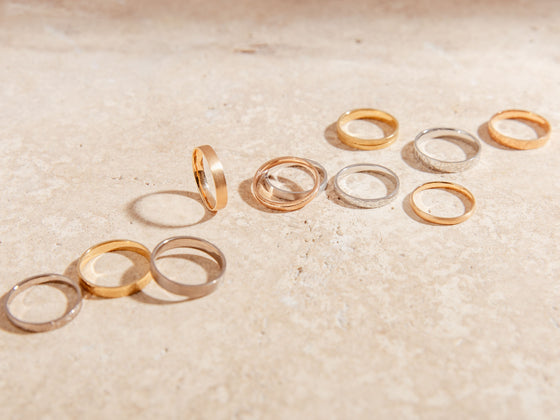 Des alliances pour homme en or rose, or jaune et or blanc 18 carats