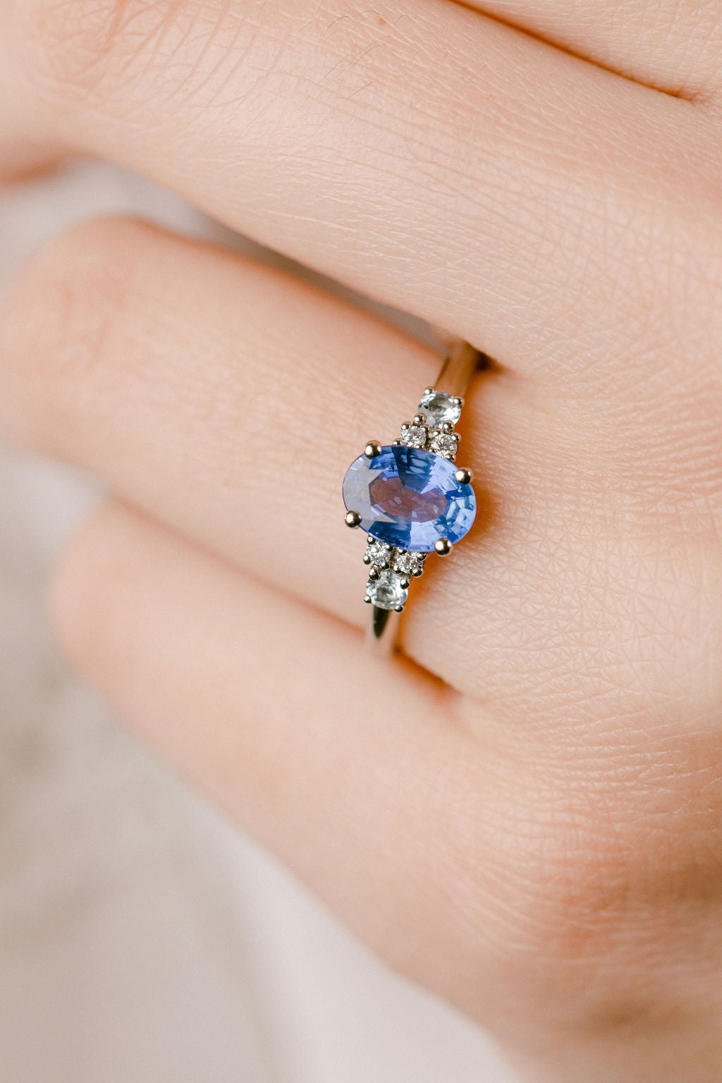 Flore Bague Fiancaille Saphir Bleu Diamant Bague Solitaire Bague